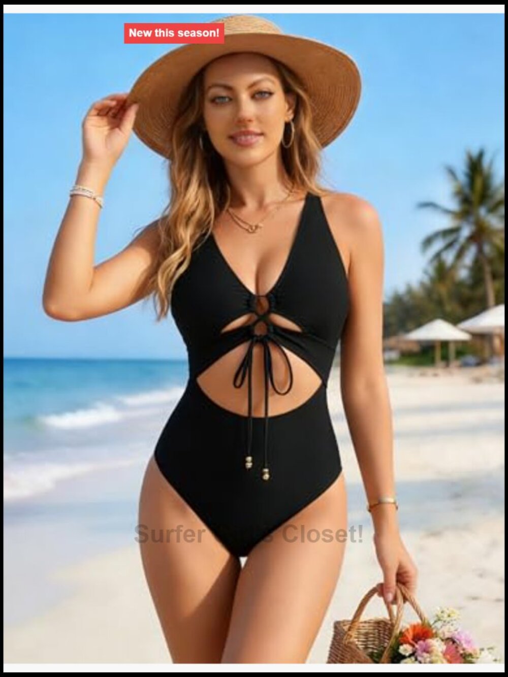 Sexy One Piece Swimsuit Cut Out V Neck Crisscross Back Swimwear - Picture 2 of 7